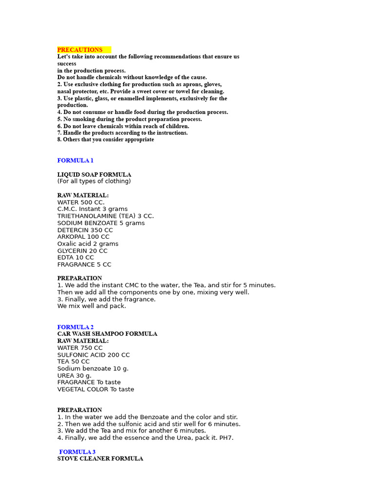 Chemical Safety and Cleaning Formulas | PDF | Perfume | Oxide