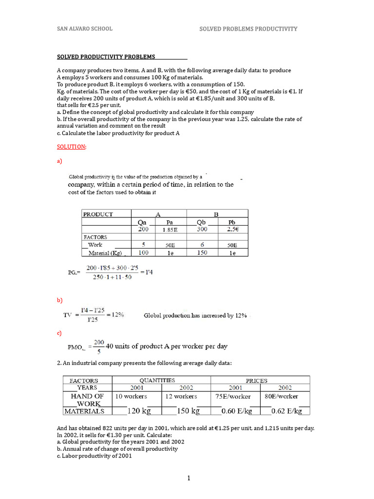 Productivity Analysis and Calculations | PDF | Labour Economics | Value ...