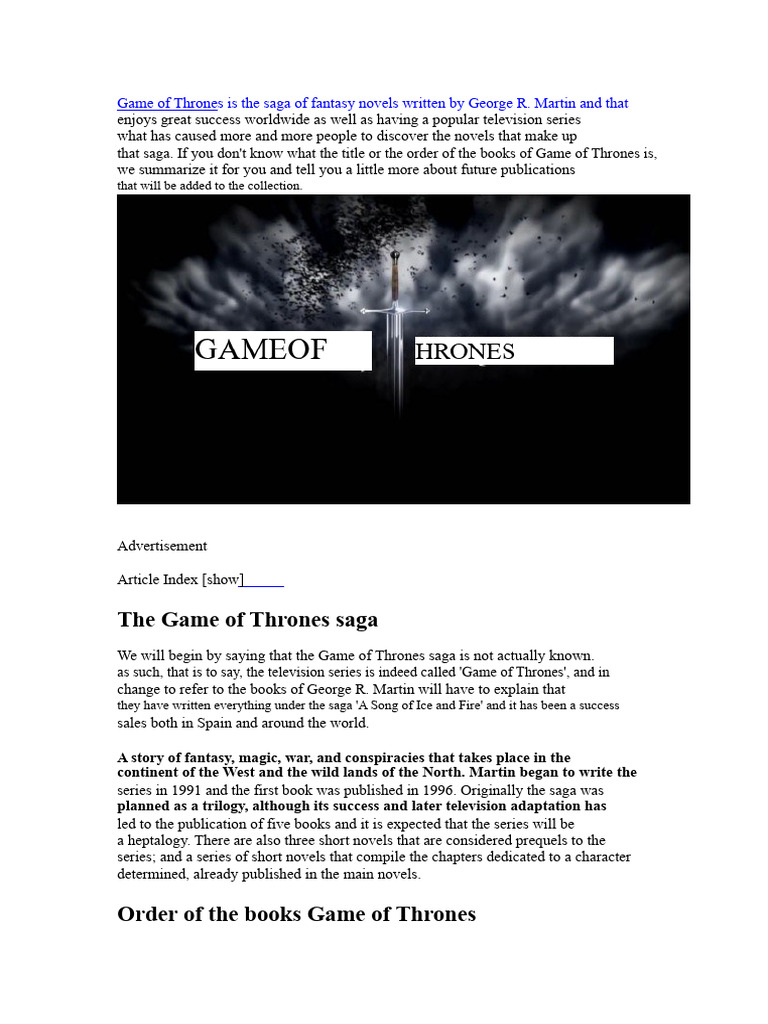 Game of Thrones Book Order Explained | PDF | A Song Of Ice And Fire