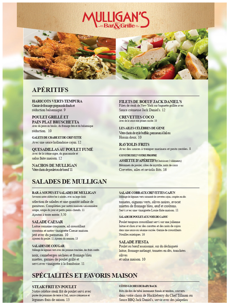 Menu d'Apéritifs et Salades Délicieuses | PDF | sauce | Hamburgers