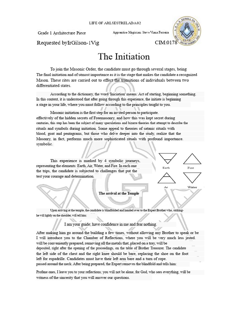 Architecture Piece - The Initiation | PDF | Freemasonry | Rituals