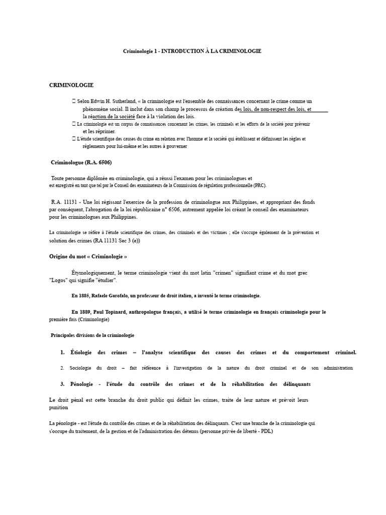Introduction à la criminologie et ses concepts | PDF | Crimes | Crime ...