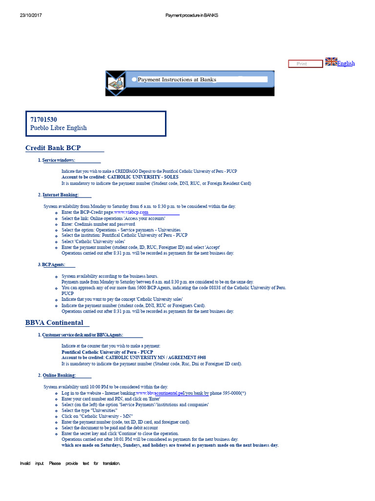 PUCP Payment Procedures for Banks | PDF | Identity Document | Payments