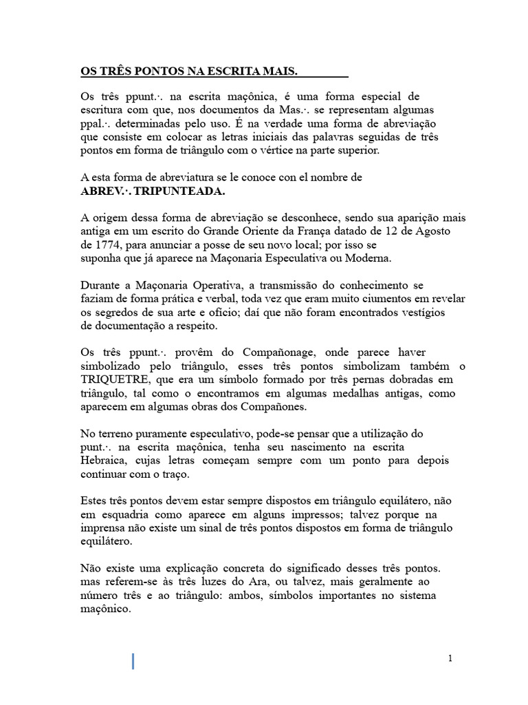 Significado dos Três Pontos Maçônicos | PDF | Maçonaria | Escrita
