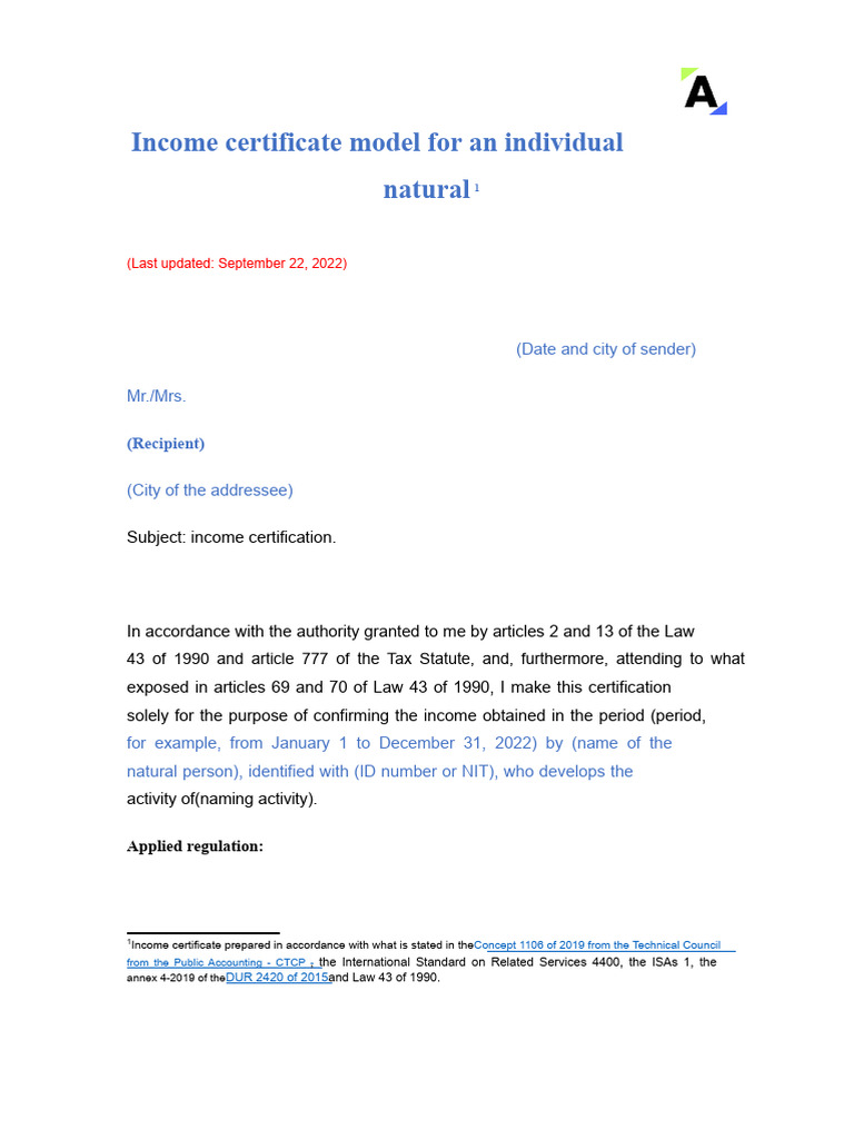 Income Certificate Template for Individuals | PDF | Accounting | Salary