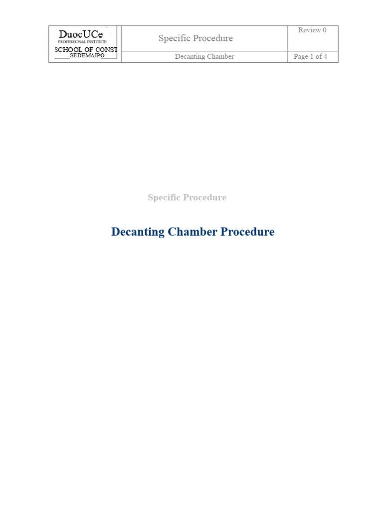 Decanting Chamber Procedure Overview | PDF | Personal Protective ...