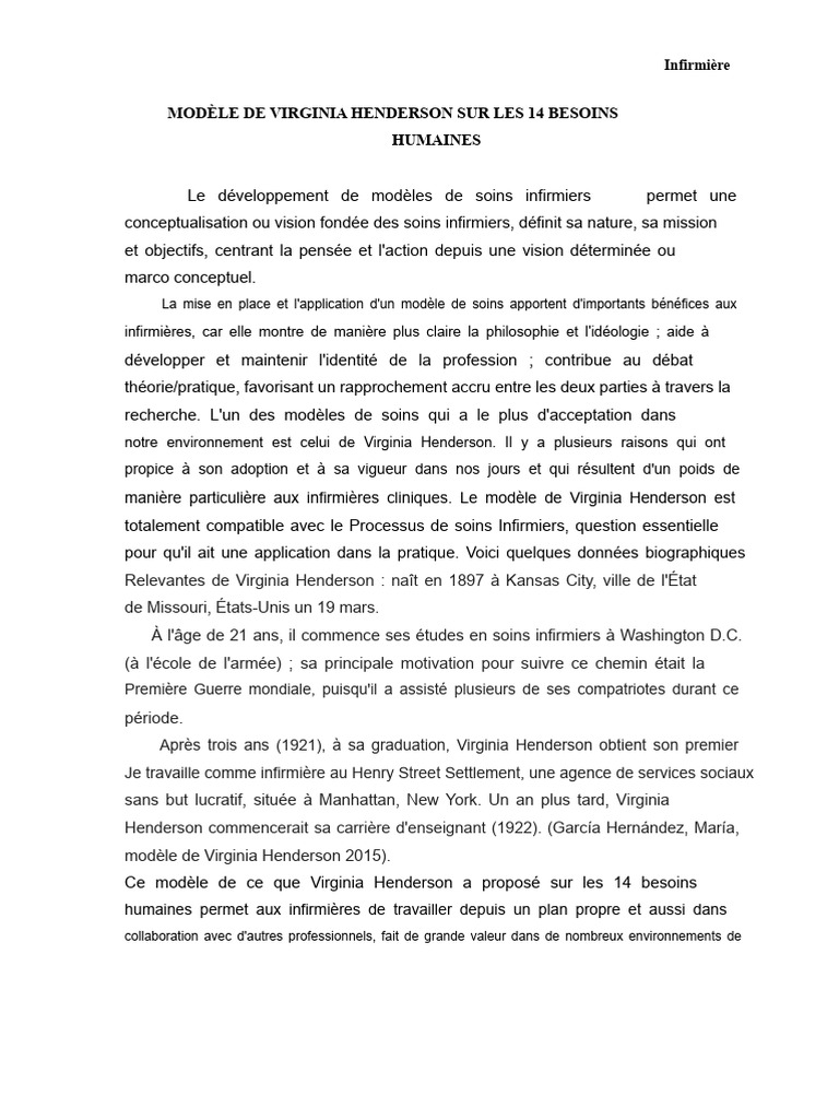 Modèle de Virginia Henderson en soins infirmiers | PDF | Allaitement