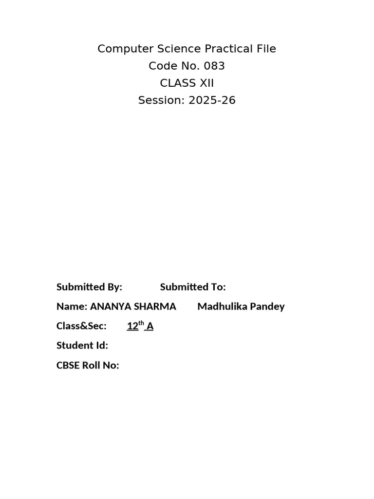 Computer Science Practical File 2025-26 | PDF | Letter Case | Text File