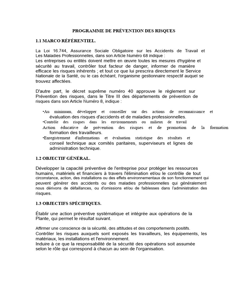 Programme de Prévention des Risques au Travail | PDF | Gestion des ...