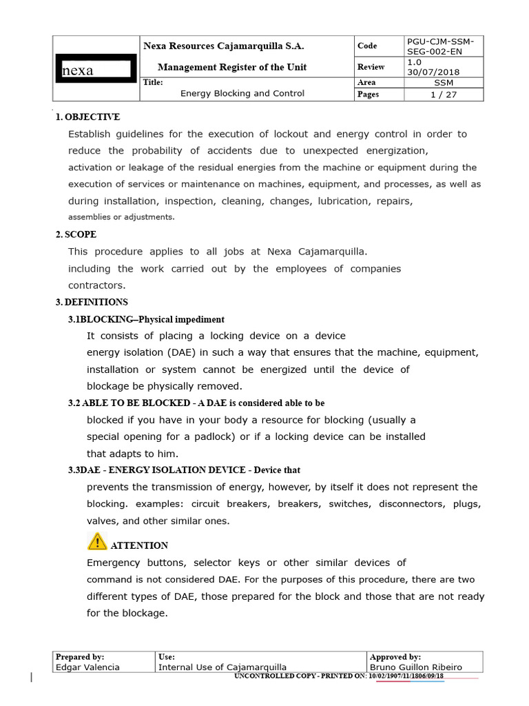 PGU CJM SSM SEG 002 ES Lockout and Energy Control | PDF | Electricity