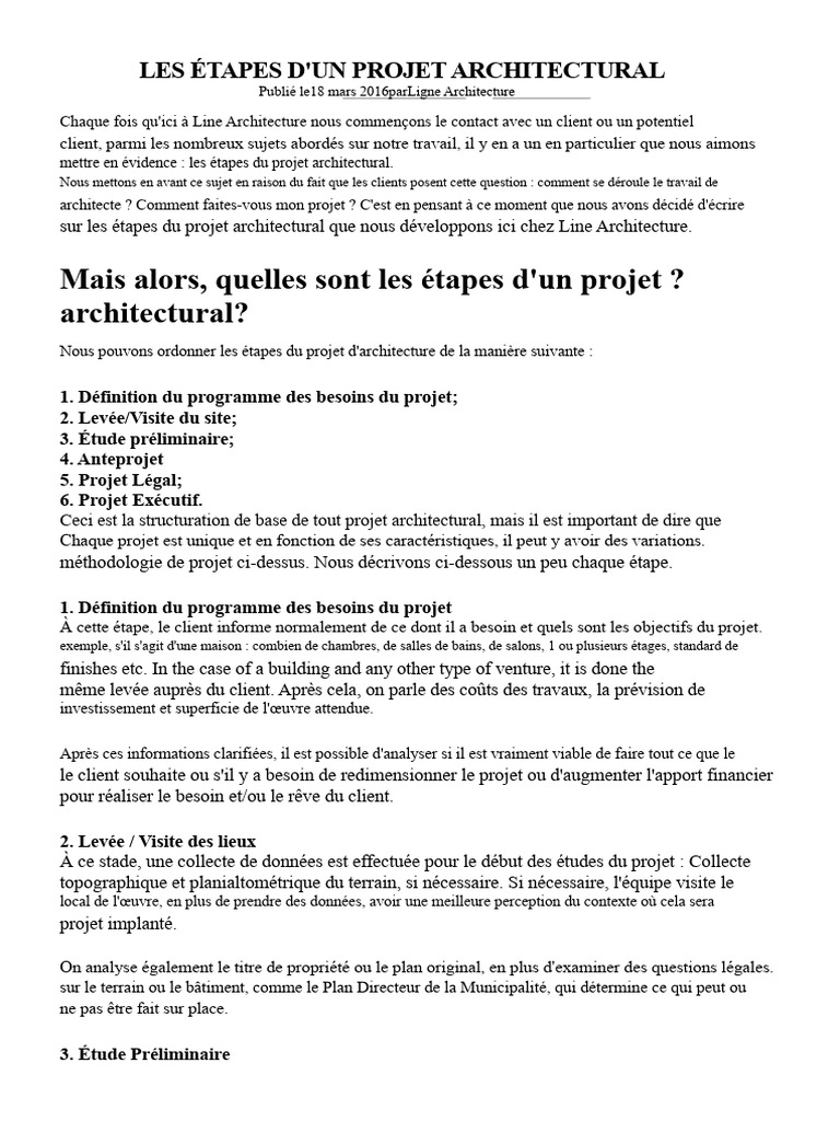 Étapes d'un Projet Architectural | PDF | Architecte | Topographie