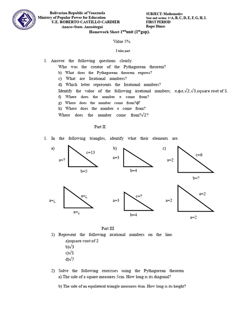 Mathematics Homework for Grade 3 Students | PDF | Square Root | Numbers