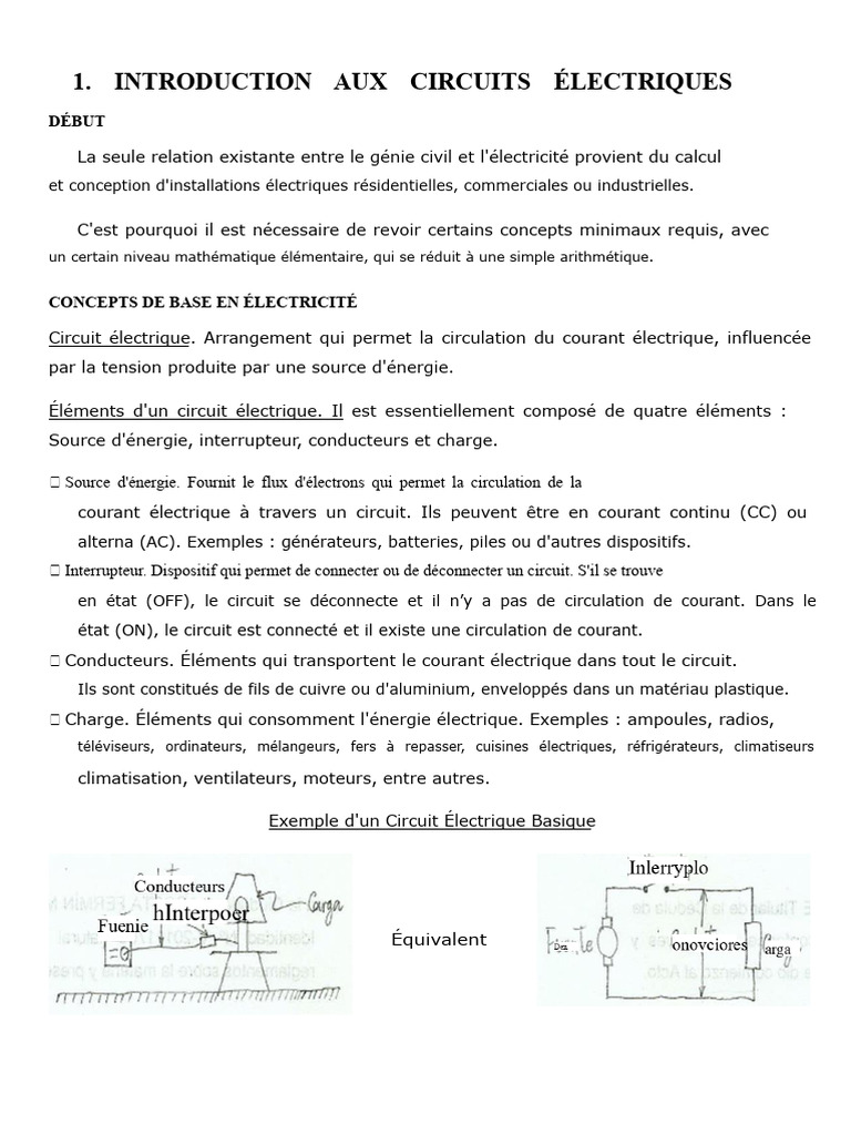 Introduction Aux Circuits lectriques PDF lectricit Courant 
