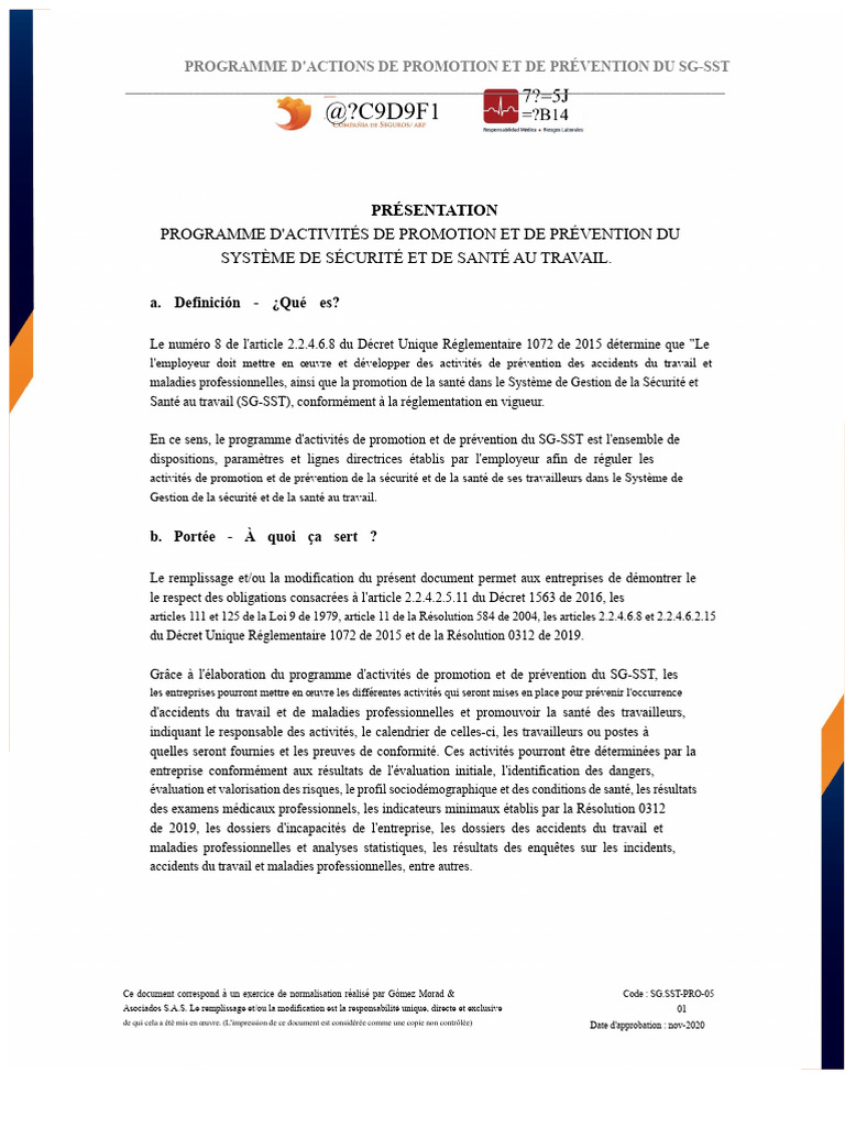Programme de Prévention SG-SST 2023 | PDF | Risque | Sécurité