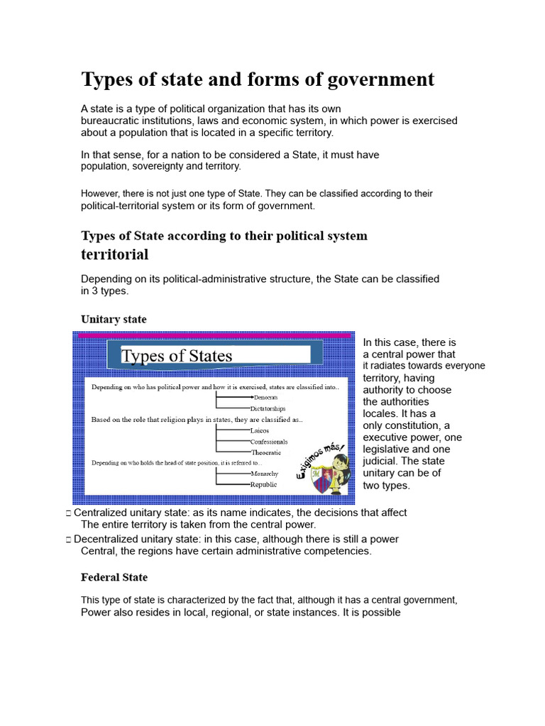 Types of States and Government Forms | PDF | Government | Monarchy