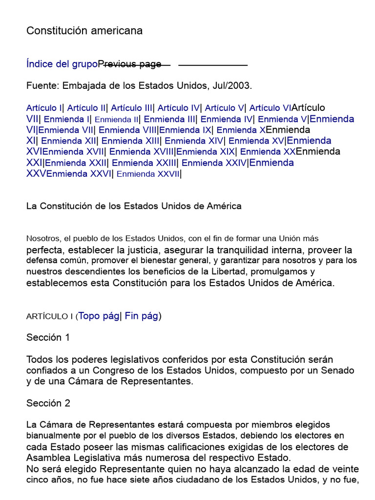 Constitución de EE. UU.: Artículos y Enmiendas | PDF | Presidentes de ...