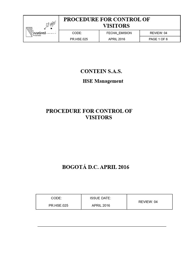 Visitor Control Procedure for Safety | PDF | Personal Protective ...