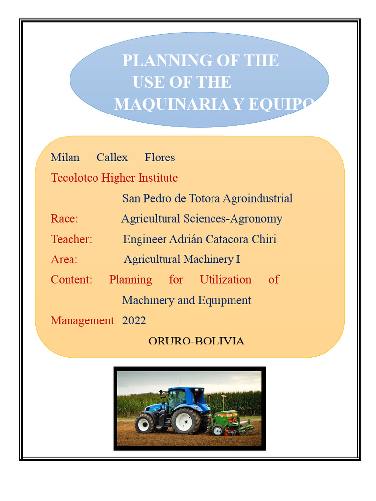 Agricultural Machinery Utilization Planning | PDF | Tractor | Sowing