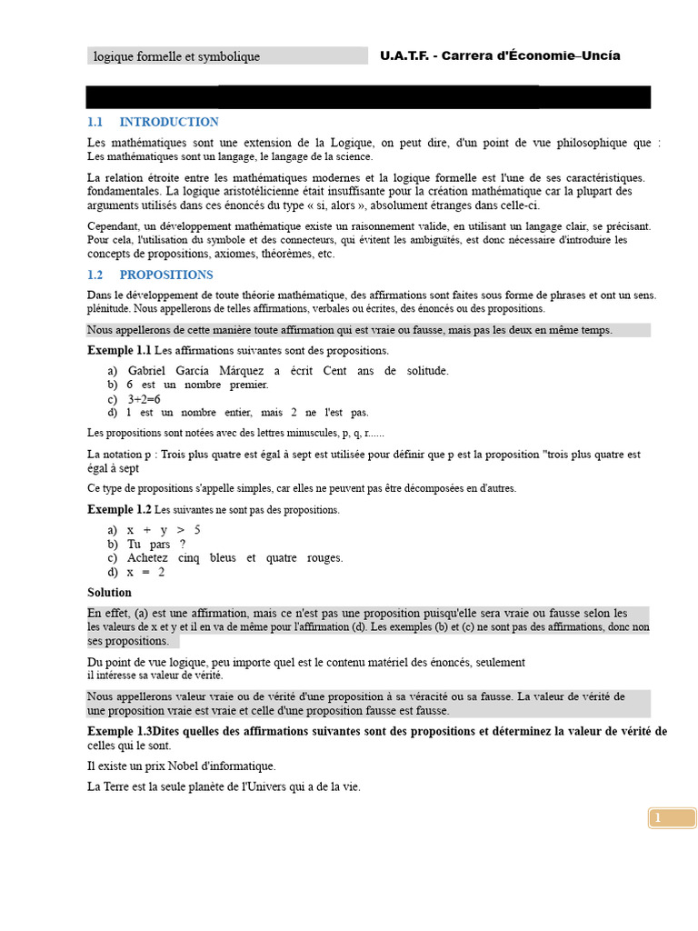 Logique Formelle et Propositions Mathématiques | PDF | Logique ...