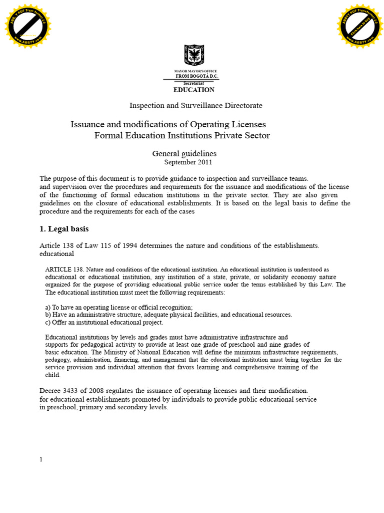Operating License Guidelines for Education | PDF
