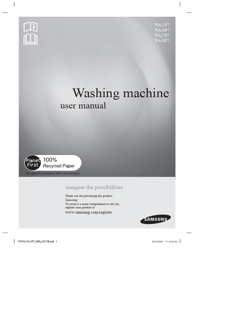 Samsung 18kg Washing Machine Manual | PDF | Washing Machine | Smartphone