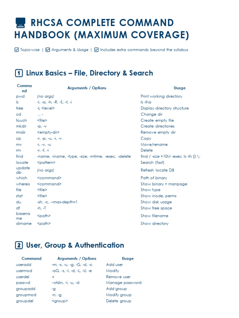 RHCSA Command Handbook: Linux Essentials | PDF | Computer Architecture ...