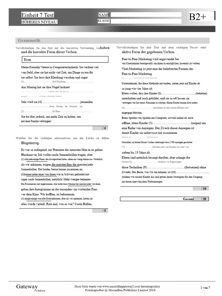 B2PLUS EINHEIT 7 Test Höher | PDF