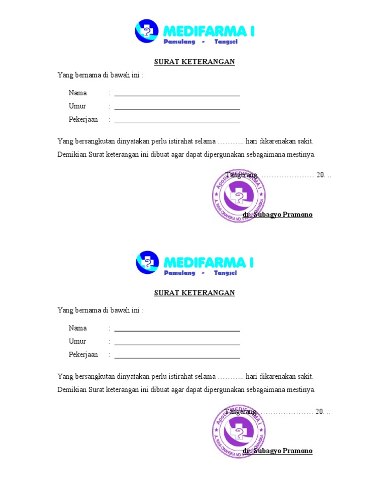 Contoh Surat Keterangan Sakit In English Anti Feixista