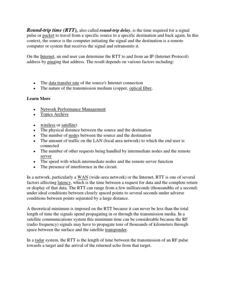 Understanding Round-Trip Time (RTT) | PDF