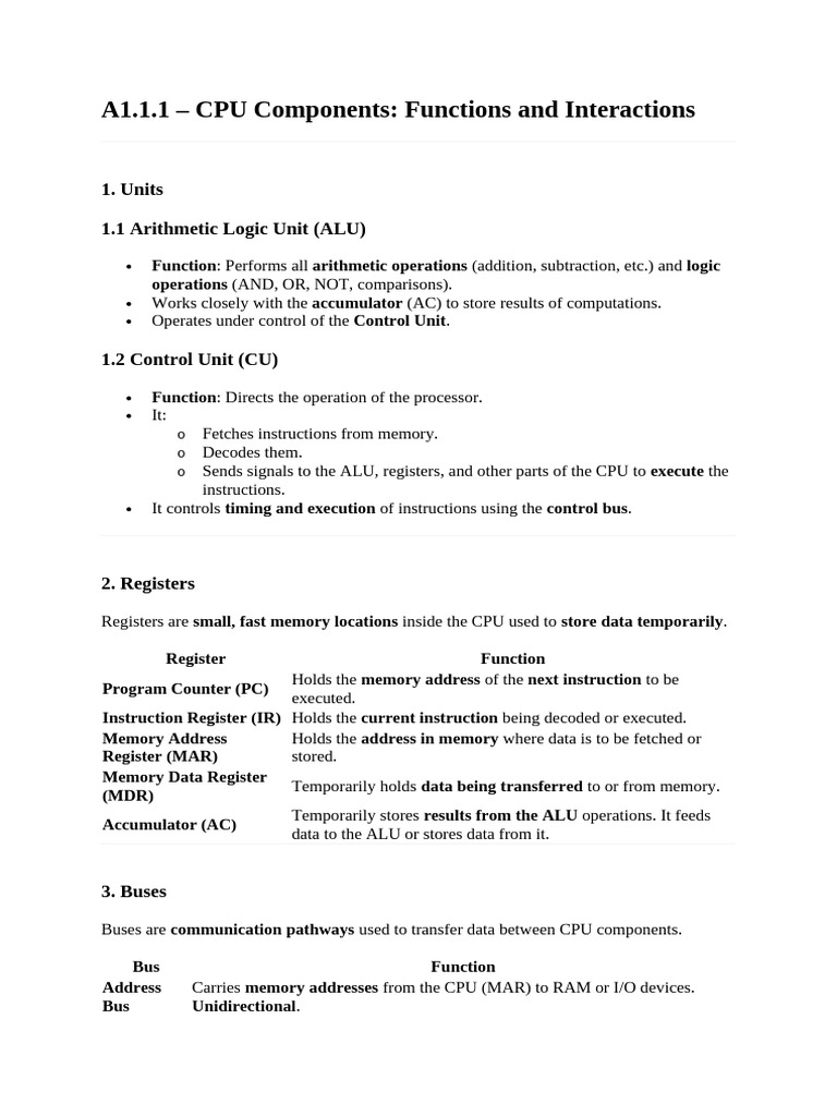 CPU Components and Functions Explained | PDF | Cpu Cache | Random ...