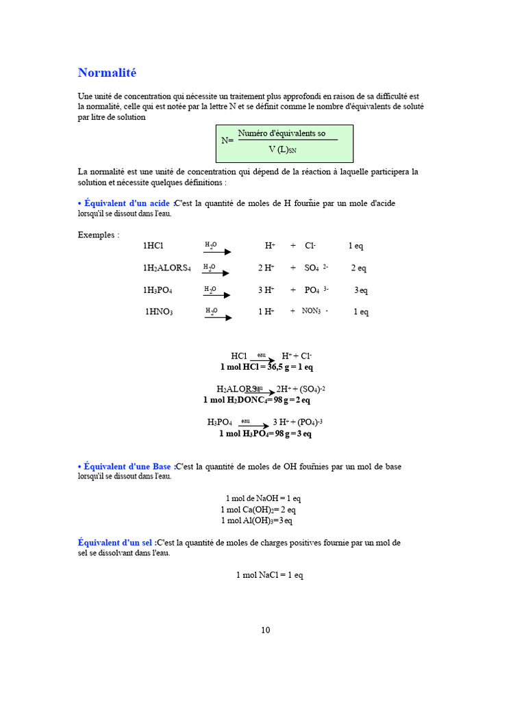 Comprendre la Normalité en Chimie | PDF | Concentration molaire | Atomes