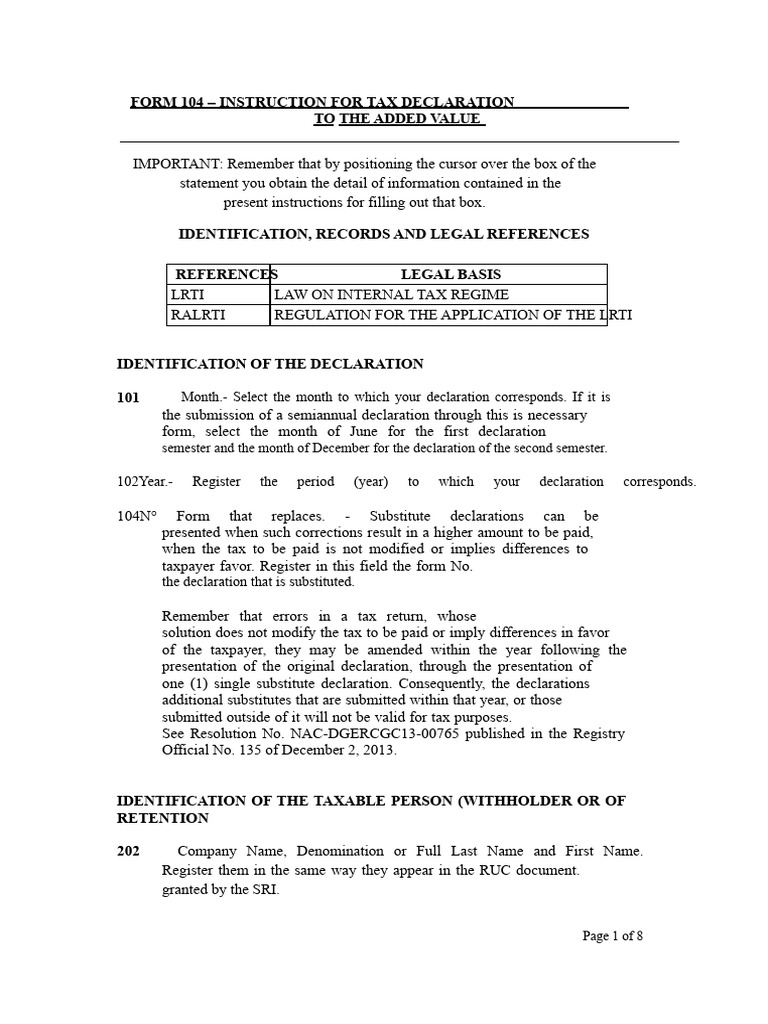Tax Declaration Instructions for Form 104 | PDF | Value Added Tax | Taxes
