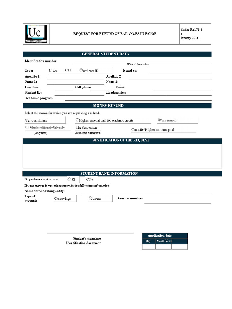 FA172-4-V1-Request For Refund of Balances in Favor | PDF | Identity ...