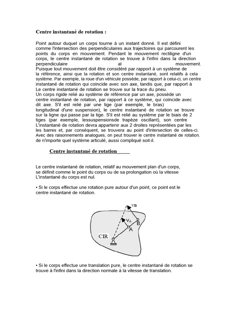 Centre instantané de rotation expliqué | PDF | Rotation | Mouvement de ...