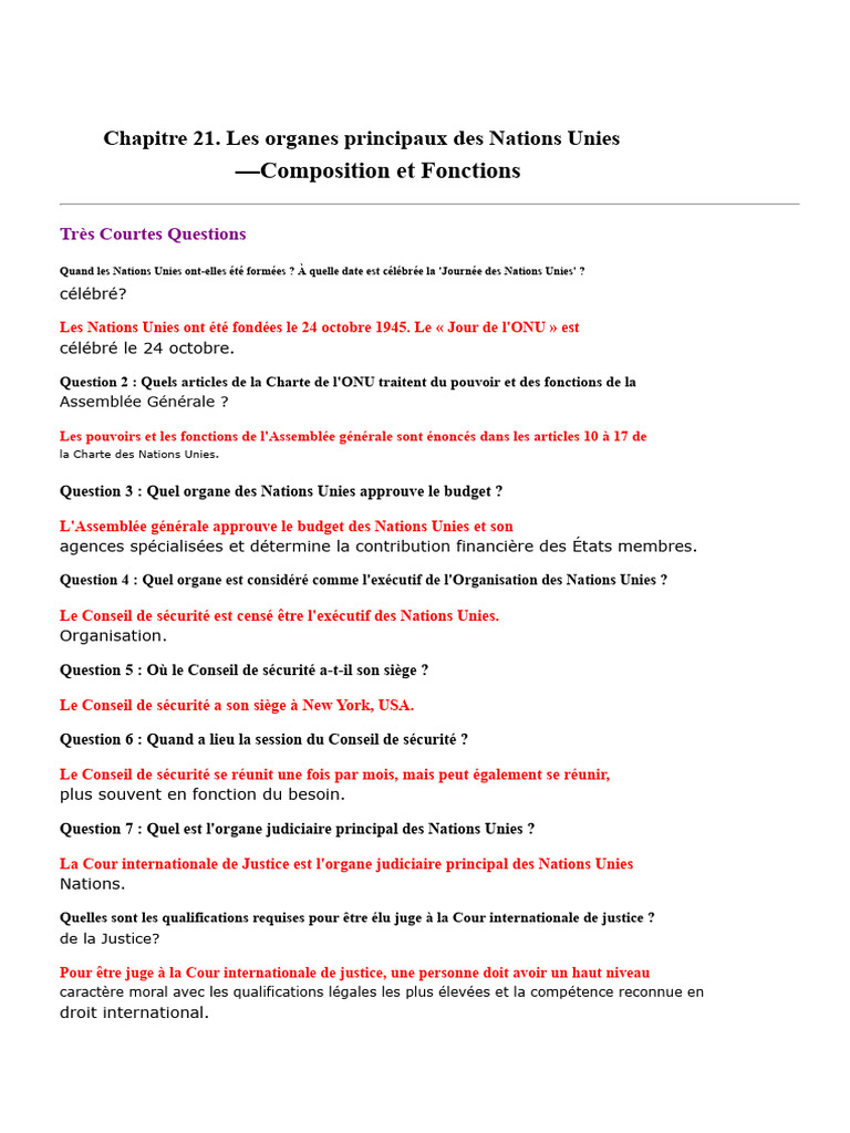 Organes principaux de l'ONU : Rôles clés | PDF | Conseil de sécurité ...