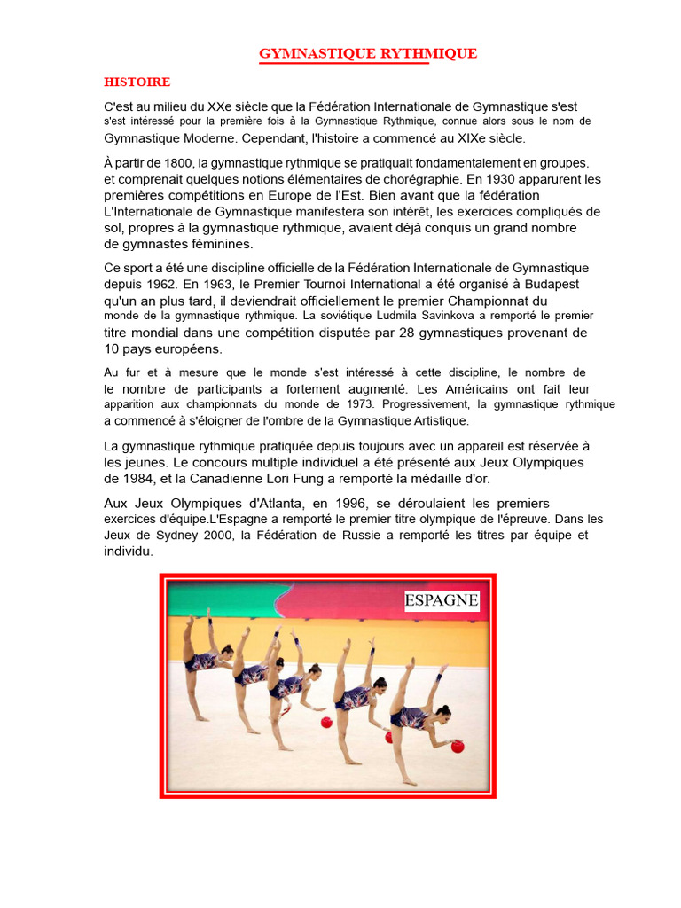 Histoire et règles de la gymnastique rythmique | PDF | Gymnastique