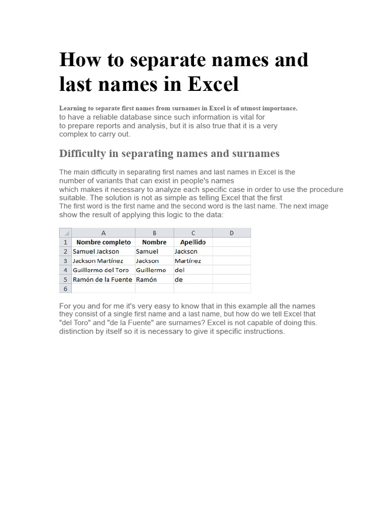 Excel: Split First and Last Names | PDF | Spreadsheet | Numbers