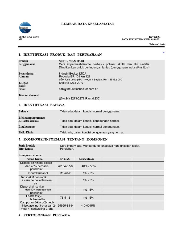 Lembar Data Keselamatan Super Wax HS 04 | PDF