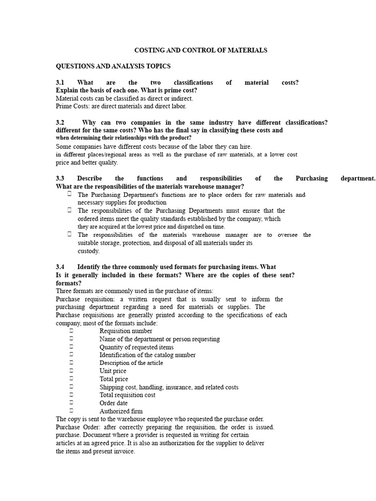 Material Cost Control and Purchasing Guide | PDF | Employment | Inventory