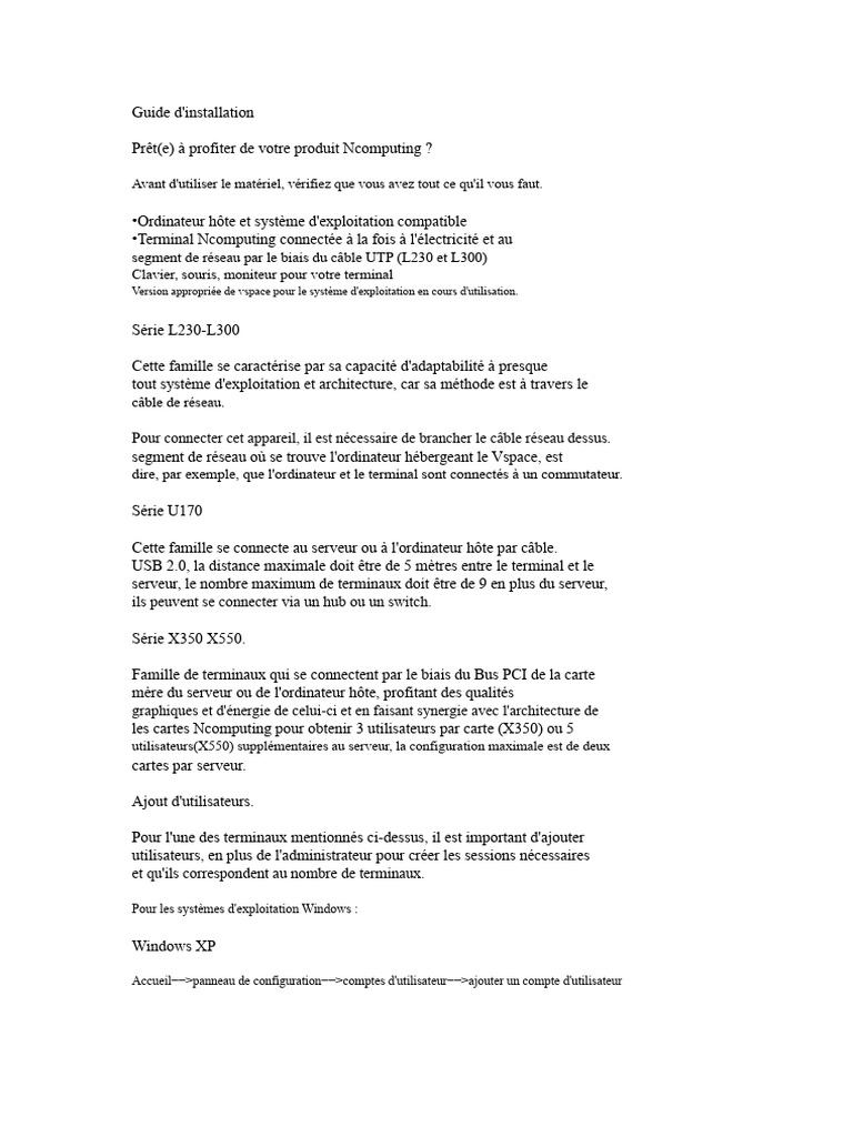 Guide d'installation des terminaux Ncomputing | PDF | Serveur ...