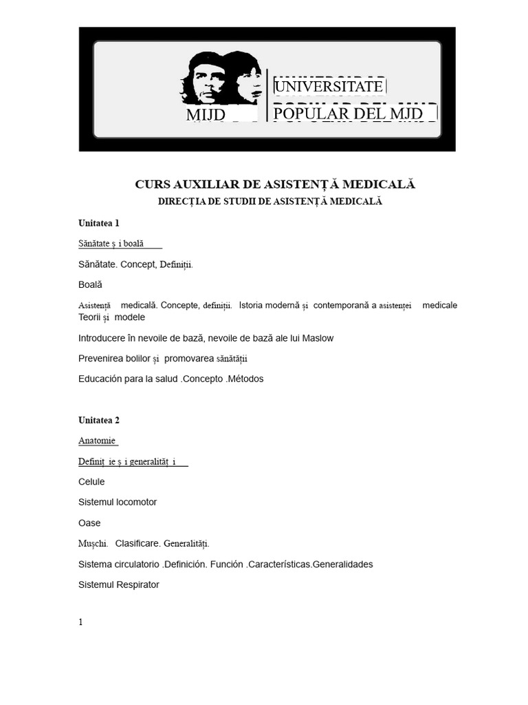 Programul Cursului de Asistent Medical | PDF