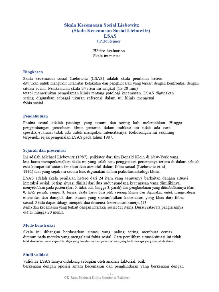 Skala Kecemasan Sosial Liebowitz (LSAS) | PDF
