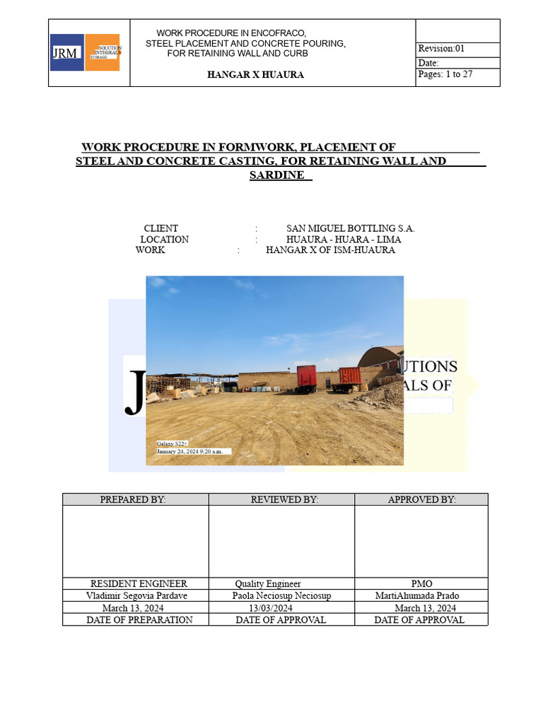Retaining Wall Concrete Procedure Guide | PDF | Concrete | Occupational ...
