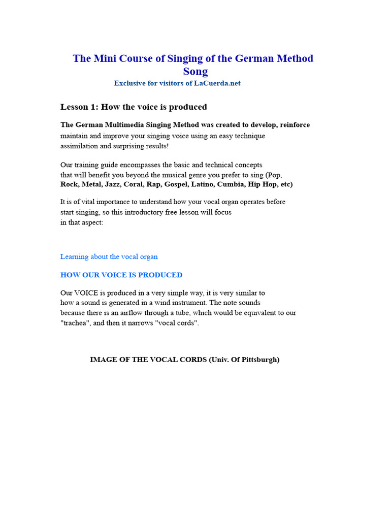 German Singing Method: Voice Production Basics | PDF | Singing | Human ...