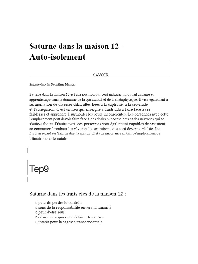 Saturne en Maison 12 Défis et Croissance PDF Spiritualité Peur — free download