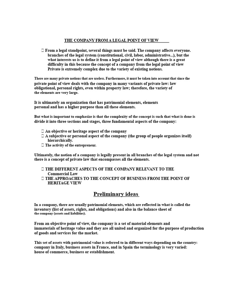 The Company From A Legal Point of View | PDF | Partnership | Legal ...