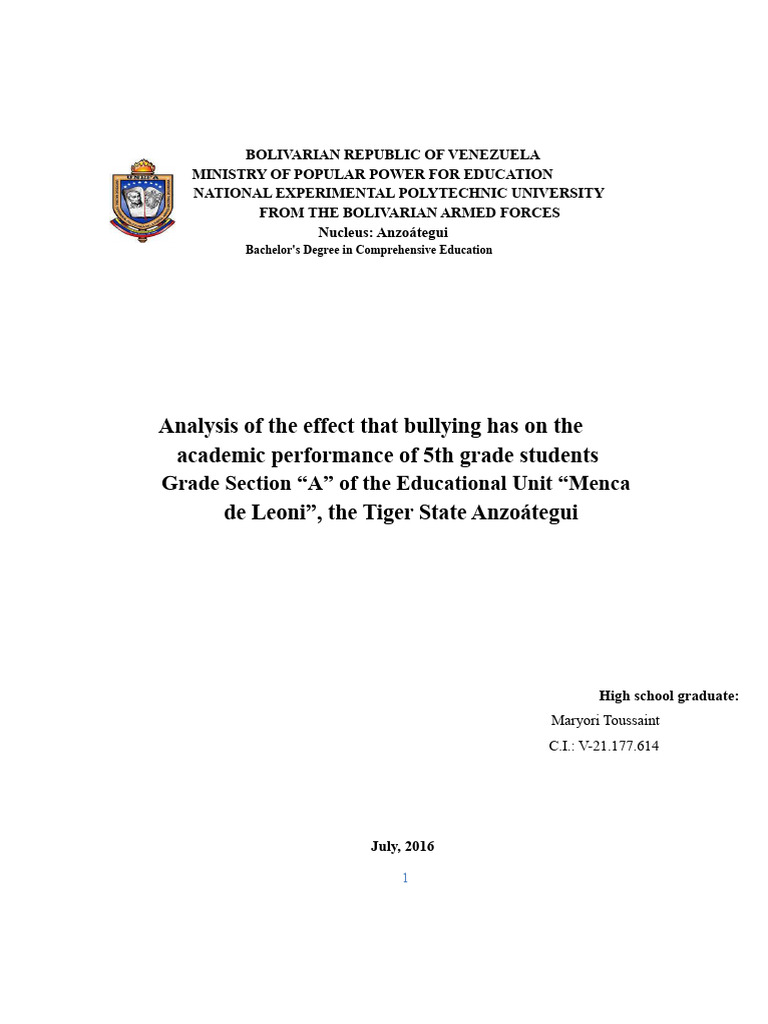 Bullying's Impact on 5th Grade Performance | PDF | Bullying | Violence