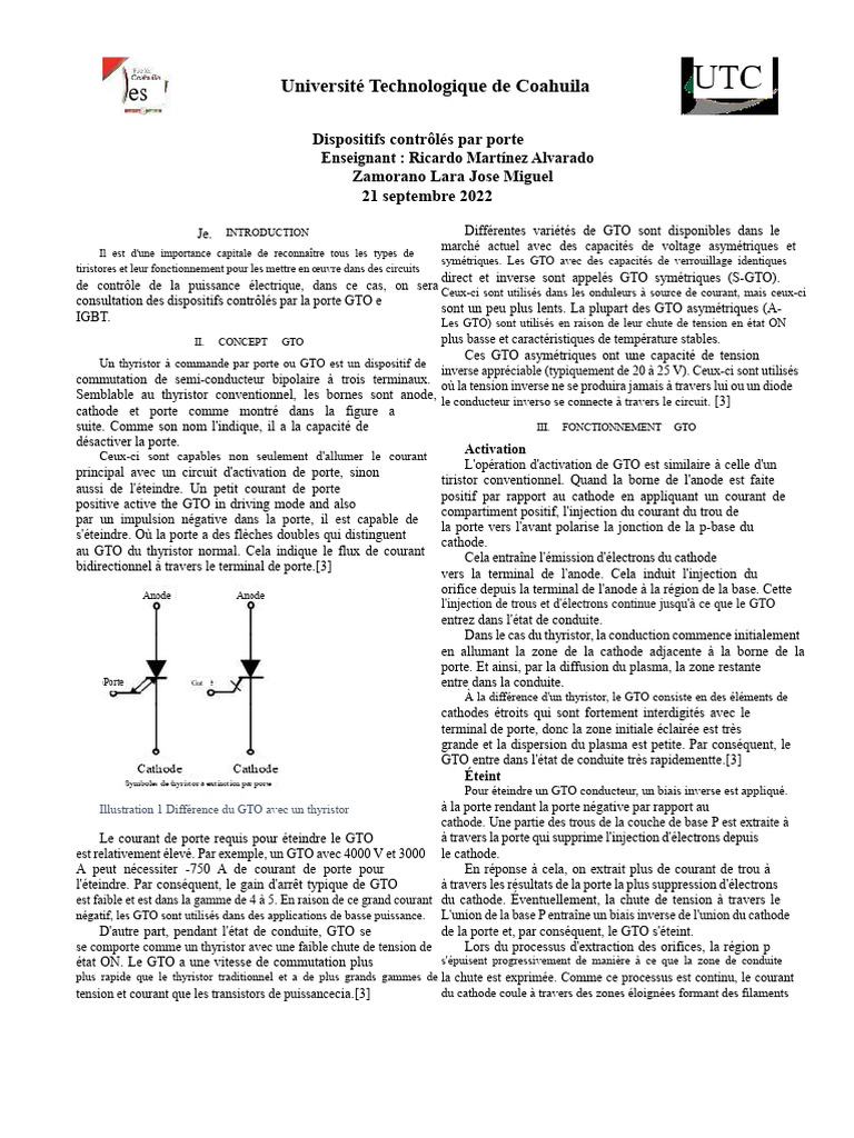 Fonctionnement des GTO en électronique | PDF | Transistor ...