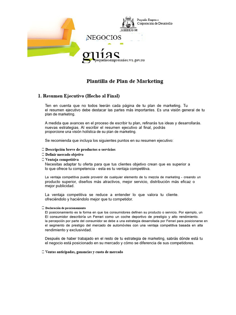Plantilla Completa de Plan de Marketing | PDF | Marketing | Mercado ...