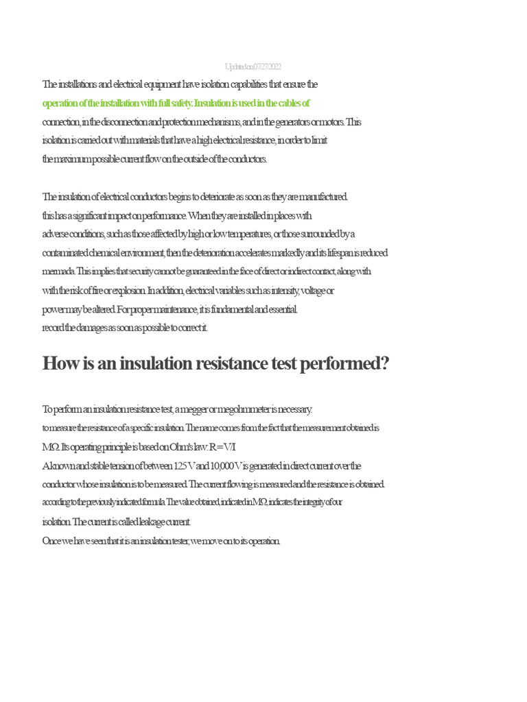 Insulation Measurement of Medium Voltage Cable | PDF | Insulator ...